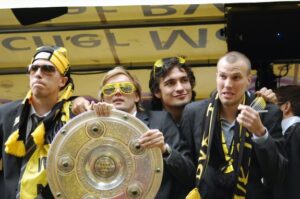Marco Stiepermann, Marcel Schmelzer, Mats Hummels, Kevin Grosskreutz, Borussia Dortmund Bundesliga 2011