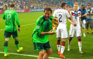 Germany's Roman Weidenfeller with the World Cup trophy