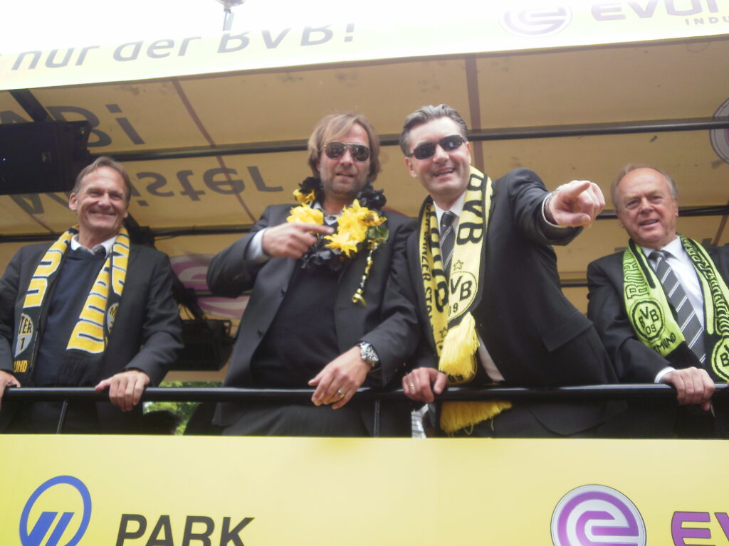 Jürgen Klopp celebrates Borussia Dortmund's 2011 Bundesliga title win