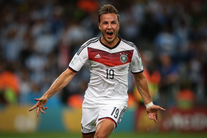 Mario Götze celebrates scoring the winning goal for Germany in the 2014 World Cup Final